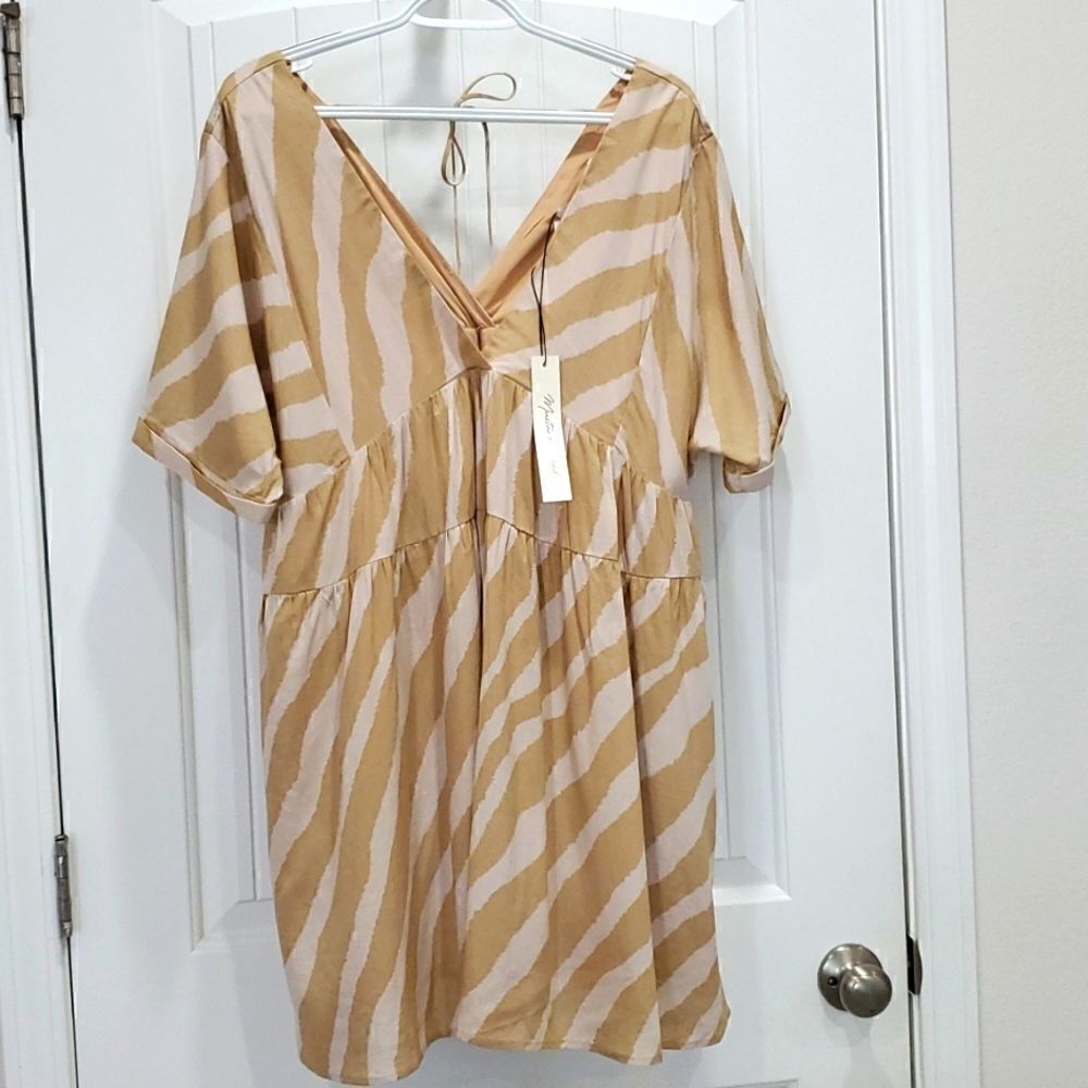 ✨️Mustard Seed Dancing Zebras Taupe,Striped Babydoll Dress✨️NWT, Large